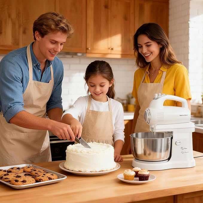 Stand Mixer Hand Mixer Electric Kitchen - 3.2 QT Auto-Rotating Bowl & Beater Small Standing Mixer, 5-Speed Tilt-Head Household Mixer with Beaters& Dough Hooks for Baking, White