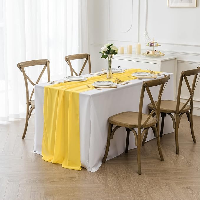 flohar 6Pack 9ft Chiffon Table Runner 14x108 Inch Sheer Romantic Table Runner for Wedding Birthday Party Bridal Shower Outdoor Decoration -Yellow