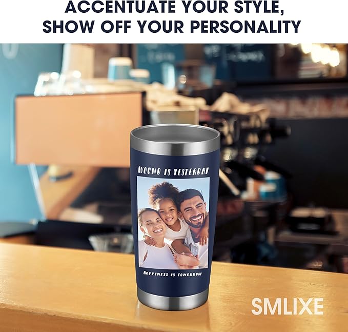 SMLIXE Personalized Coffee Tumbler Print in USA 20oz Stainless Steel Double Wall Insulated Coffee Cup With Text Photo Logo