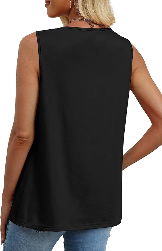 XIEERDUO Womens Tank Tops Sleeveless Lace Crochet Boho Tops Loose Fit Pleated Tunics Crewneck Summer Vacation Outfits Flowy