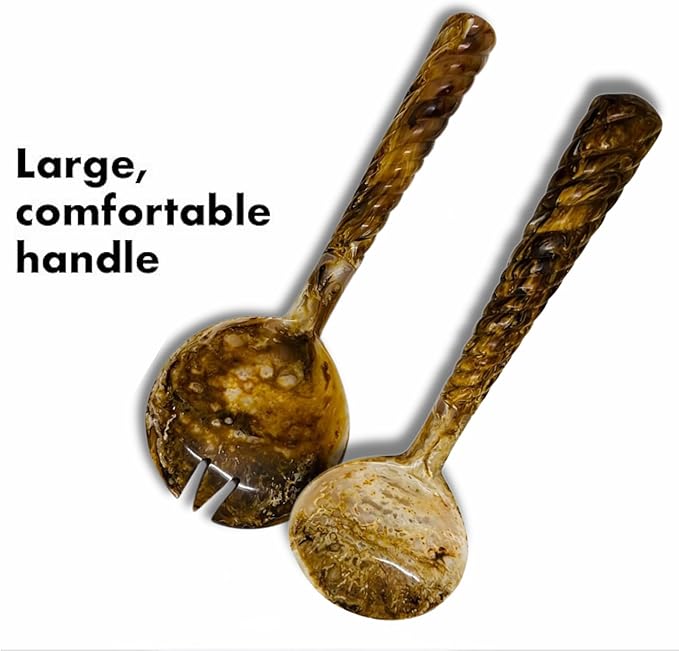 Essential Kitchen Items Antique Vintage Resin Salad Tongs Long Handle Serving Set of 2, Mixing, Tossing, and Cooking Spoons for the Kitchen, 12.5" Resin Salad Tongs for Serving, Salad Hand