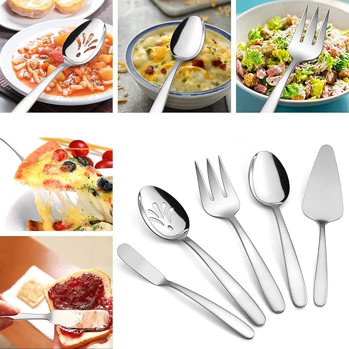 HaWare Heavy Duty Silverware Set with Serving Utensils, 45 Pieces Stainless Steel Flatware, Weight Tableware for 8, Modern Cutlery for Home, Dishwasher Safe, Mirror Polished