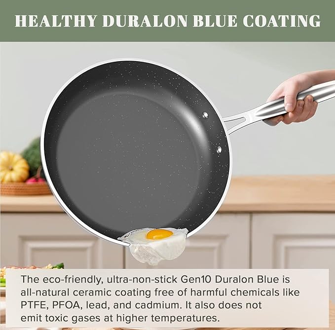 Nuwave 12pc Forged Lightweight Cookware Set, G10 Healthy Duralon Ceramic Ultra Non-Stick Coating, Vented Tempered Glass Lids, Stay-Cool Handles, Induction-Ready & Works on All Cooktops, PFAS Free