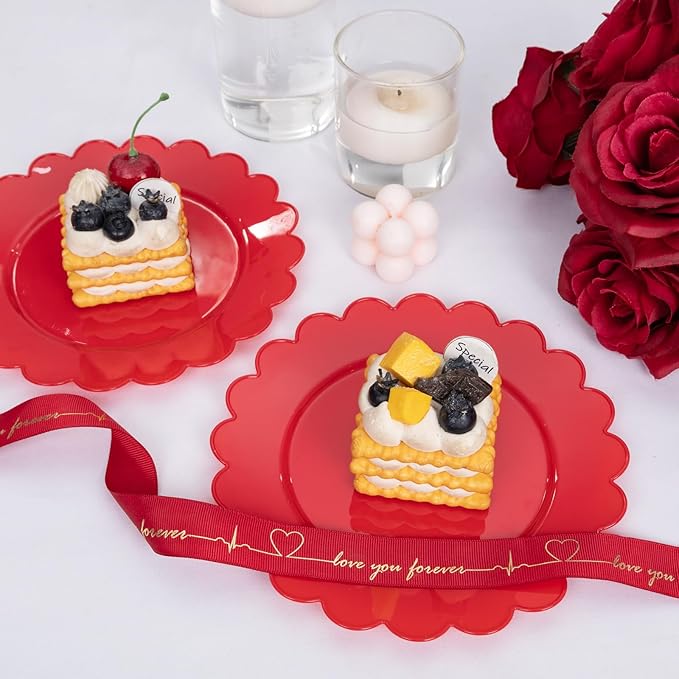 SUT 72Pcs Red Plastic Plates-7.5inch Dessert Plates, Red Disposable Plates, Disposable Plate,Fancy plastic plate, Heavy Duty Plastic Plates for Wedding & Parties