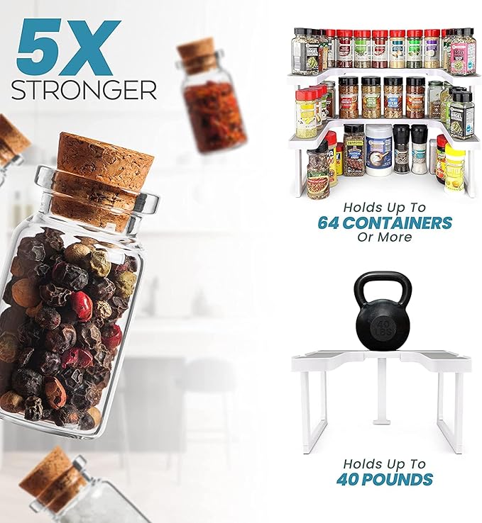 Spicy Shelf Premium ??Expandable 2-Tier Spice Rack Organizer for Cabinets & Pantry ??Adjustable Stackable Kitchen Seasoning Organizer ??Strong Non-Slip Cabinet Organizer for Spices, Bottles & More