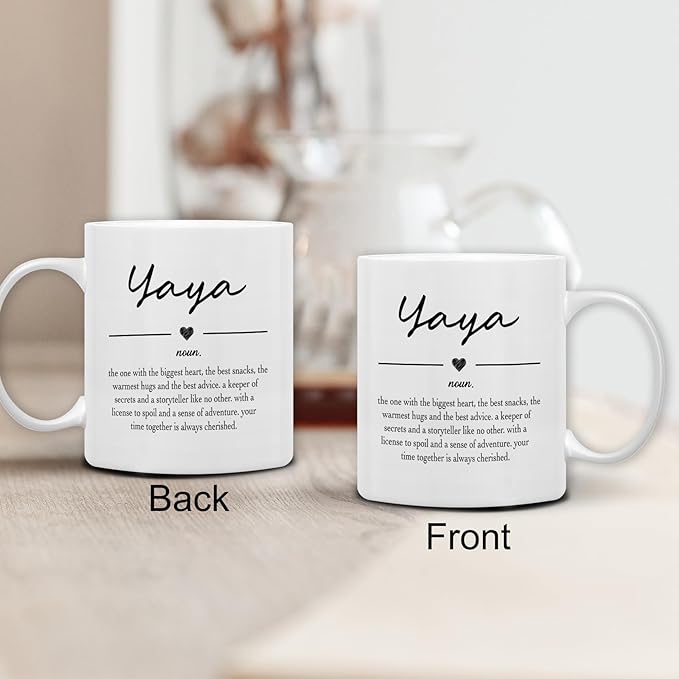 QASHWEY Yaya Gifts Coffee Mug, Gifts for Yayas Grandma from Grandkids Grandchildren, Grandma Coffee Mug, Mothers Day Mugs Tea Cup Gift for GrandmaYaya, Yaya Definition CoffeeCup Ceramic 11oz