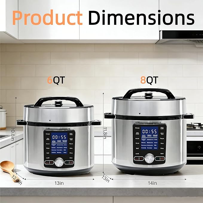 Simple Deluxe Electric Pressure Cooker 6.3 Quart, 24-in-1 Stainless Steel & Non-Stick Multi Cooker for Slow Cooking, Yogurt, Steam, Rice, Poultry, Beef, Bake, Porridge, Dishwasher Safe, Silver