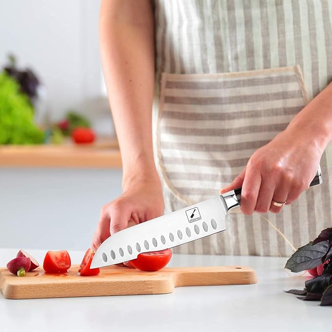 imarku Santoku Knife 7 inch Kitchen Knife Ultra Sharp Asian Knife Japanese Chef Knife, German HC Stainless Steel 7Cr17Mov, Ergonomic Pakkawood Handle, Christmas Gifts for Women/Men, Red