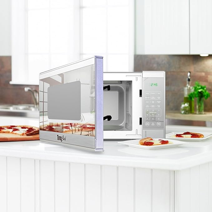 Total Chef 0.9 Cu Ft Microwave Oven ??Compact Countertop Kitchen Appliance, Small Stainless Steel Microwave with Digital Touch, Pre-Set Functions, 10.6??Turntable, 900 Watt