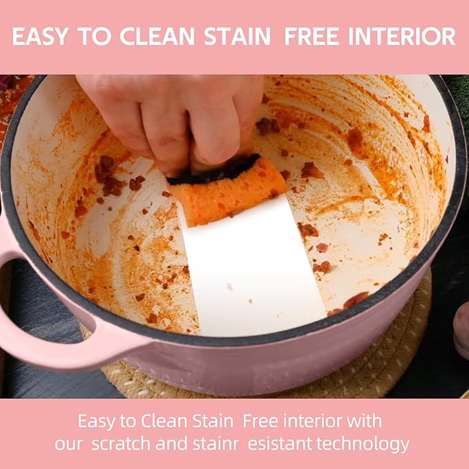 4.5 Quart Dutch Oven Enameled Cast Iron with Lid - Big Dual Handles - Oven Safe up to 500째F - Classic Round Pot for Versatile Cooking Pink