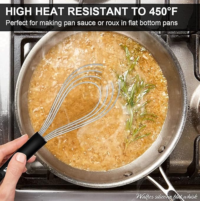 Walfos Whisk,Whisks for cooking set, 304 Stainless steel Whisks,Heat Resistant 600째F.Perfect for Blending Beating Stirring - 11inFlat Whisk and 7+9+11in Balloon Whisk