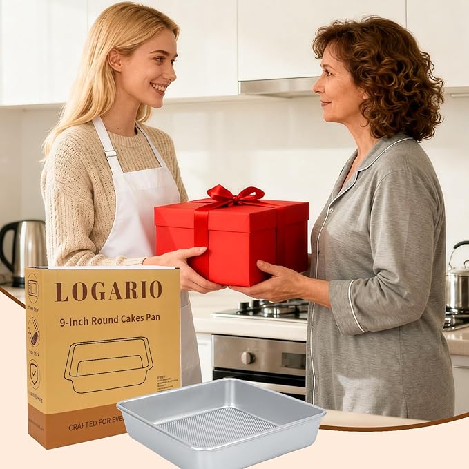 Logario 9-Inch Square Cake Pan Set of 2, Heavy Duty Nonstick with Textured Honeycomb Surface, Aluminized Steel BPA & PFOA Free, Warp Resistant, Even Heating for Brownies, Lasagna, Pizza & Casseroles