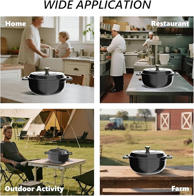 VINGLI 6QT Enameled Cast Iron Round Dutch Oven Pot with Lid, NonStick Casserole Pot with Dual Handles & Silicone GlovesRed, Oven Safe up to 500째F or on Stovetop, Dutch Oven for Bread Baking, Black