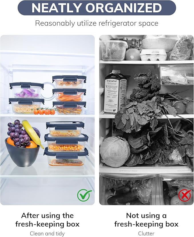 2-Pack Glass Food Storage Containers with Tempered Lids (21.3oz/2.7cup) - Airtight Snap Lock, Microwave & Oven Safe (-4?? 950째F), Freezer to Baking Dish, BPA-Free, Gift Box (Blue)