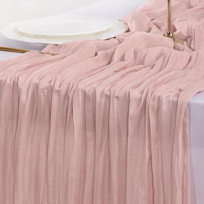 Socomi 6pcs Pink Cheesecloth Table Runner Valentine's Day Boho Rustic Gauze Dusty Pink Farmhouse 120 inch 10FT Cheese Cloth Runner for Wedding Party Baby Shower Birthday Home Decor