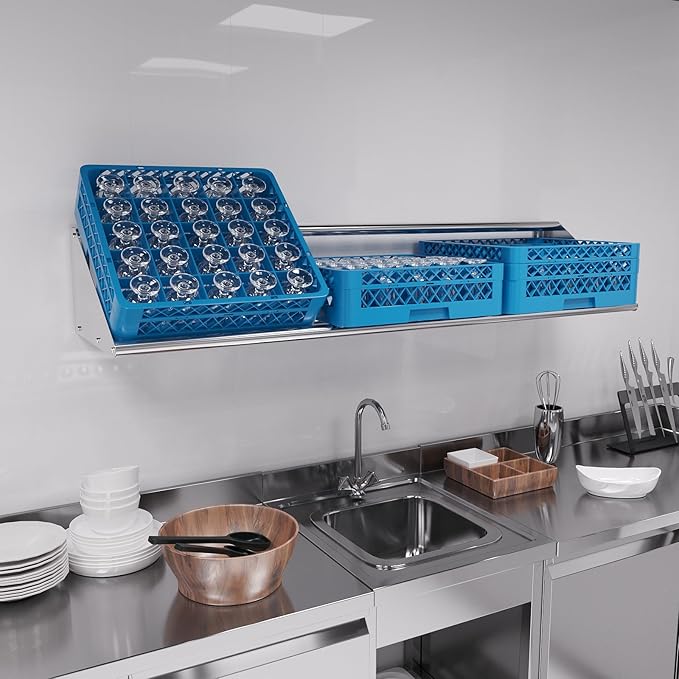AmGood 62 in. Stainless Steel Tubular Glass Rack Shelf. Holds 3 Dish Racks. NSF.