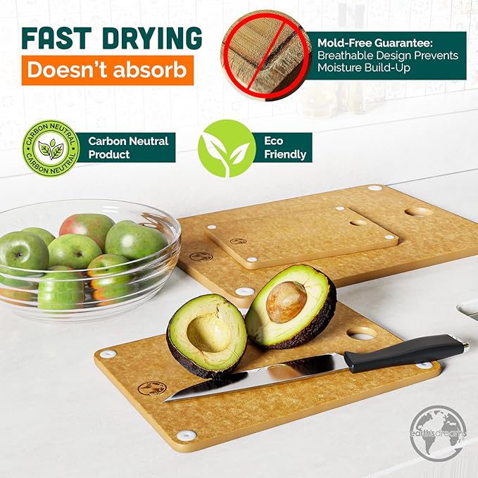 Earth?셲 Dreams Wood Cutting Board Set 3-Piece: Small, Large & Extra Large - Charcuterie Board, Non-Plastic, Non-Toxic, Heavy-Duty, Dishwasher Safe (Tan)