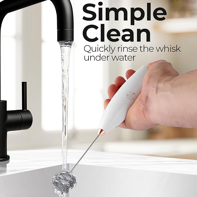 Zulay Kitchen Patented Tornado Triple Whisk Milk Frother with 4 Duracell Batteries ??Handheld Foam Maker for Coffee, Lattes, Matcha & Hot Chocolate ??Rich, Creamy Froth in Seconds