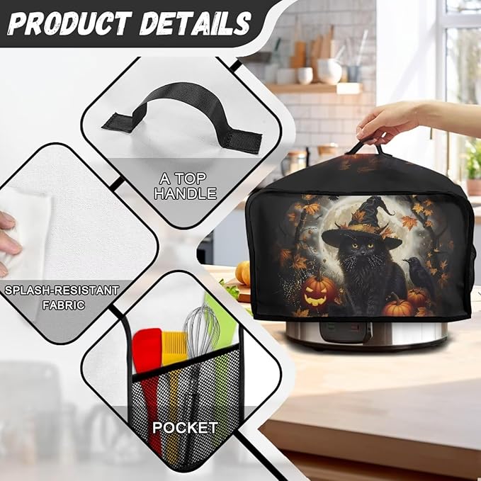 Halloween Protection for Electric Slow Cooker Halloween Decor Appliance Dust Cover Fit for Most 6+ Quart Portable Accessories Carrying Cover