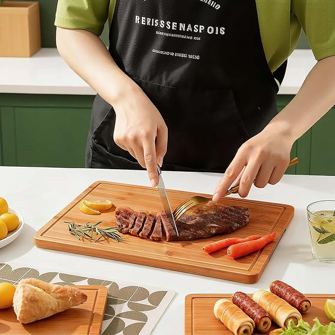 Zarler Bamboo Cutting Boards for Kitchen, 16x11 Durable Wood Cutting Board with Juice Grooves and Handles, Wooden Chopping Borad Set for Meal Prep, 500??Carbonized Bamboo, XL Size, Ideal Kitchen Gift