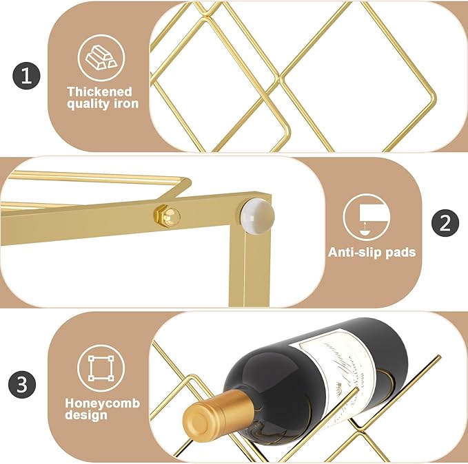 Urban Deco Gold Wine Rack Small Countertop for Cabinets ??5 Wine Holder Countertop Stylish and Compact Small Wine Racks