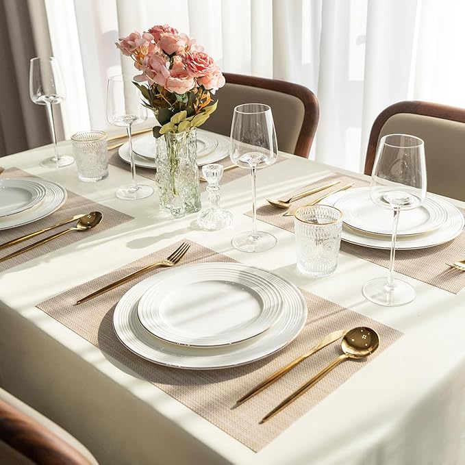 SUMYMERY Placemats Set of 8 Vinyl/Plastic Woven Place Mats for Kitchen Table Indoor/Outdoor Washable Placemat Wipeable Dining Table Mats (Beige,8)