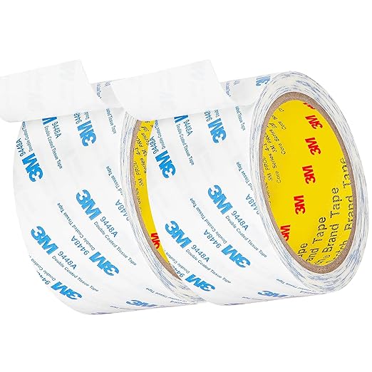 3M Double Sided Tape 2"횞32.8Ft 2 Pack 9448A Double Coated Tissue Tape Adhesive Sticky Tape Translucent Removable for Foam Art Craft Nameplate Bonding