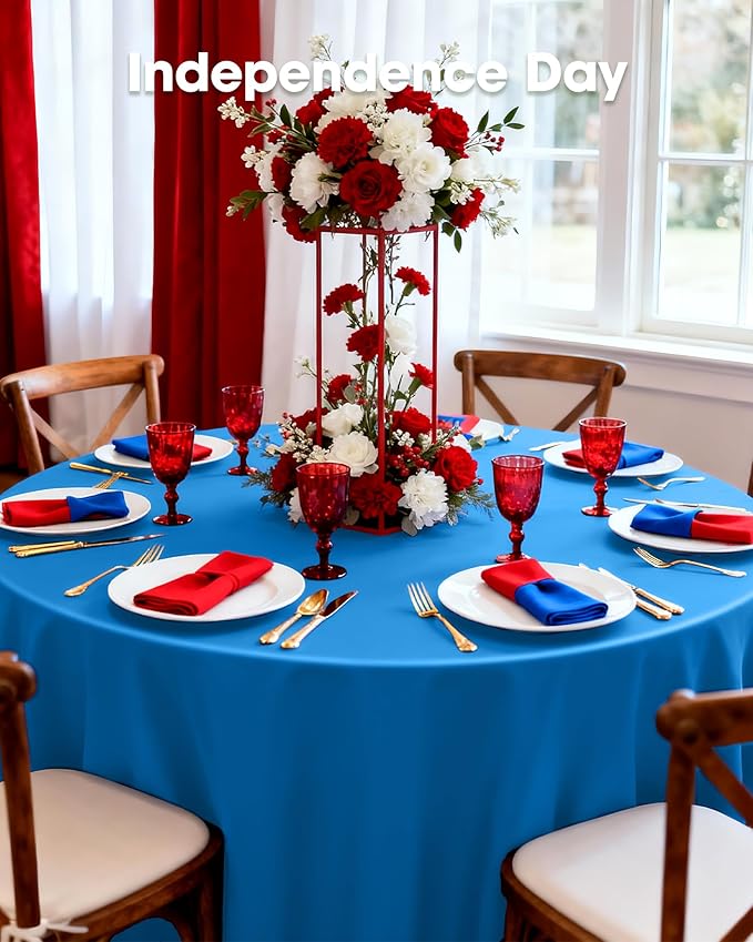 Pureegg Plastic Table Cloth Disposable 12 Pack, 84'' Round Table Cloths, Graduation Decorations Class of 2025, Graduation Party Tablecloths, Round, Plastic Cover, Leakproof & Sturdy, Blue