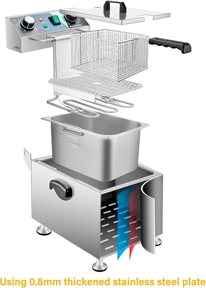 Electric Deep Fryer - 13L 13.7QT Commercial Deep Fryer 1800W 120V18.7Pounds withTroperature Control and Timer Large Basket Fryer for Commercial and Domestic Kitchens