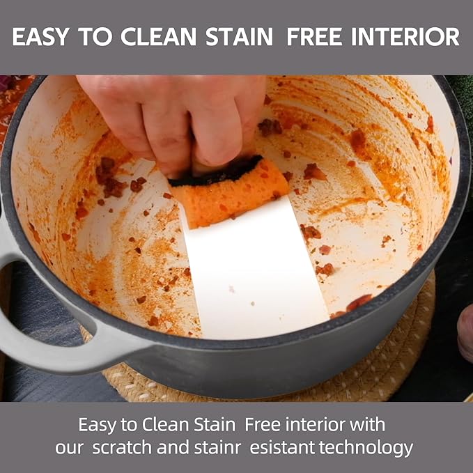 4.5 Quart Dutch Oven Enameled Cast Iron with Lid - Big Dual Handles - Oven Safe up to 500째F - Classic Round Pot for Versatile Cooking Light Gray