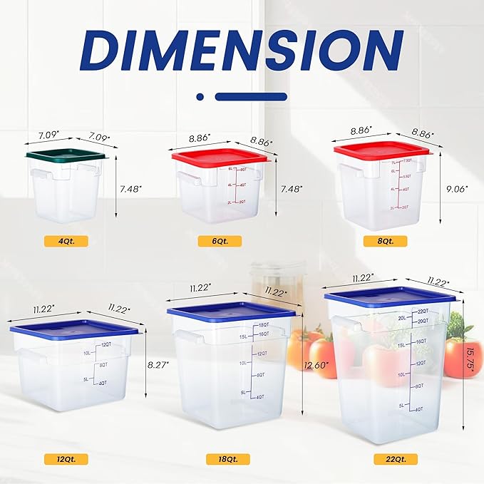 4 Pack Clear Food Storage Containers with Lids and Handles Polycarbonate Square Commercial Food Containers, NSF (18Qt)
