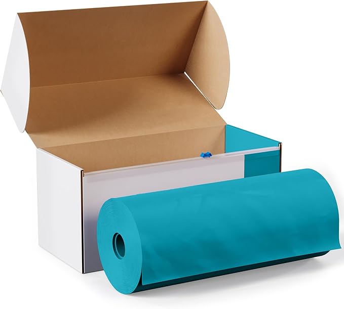 Party Solids 54 Inch X 300 Feet Turquoise Plastic Table Cover Roll in A Cut - to - Size Box with Convenient Slide Cutter. Cuts Up to 36 Rectangle 8 Feet Plastic Disposable Tablecloths