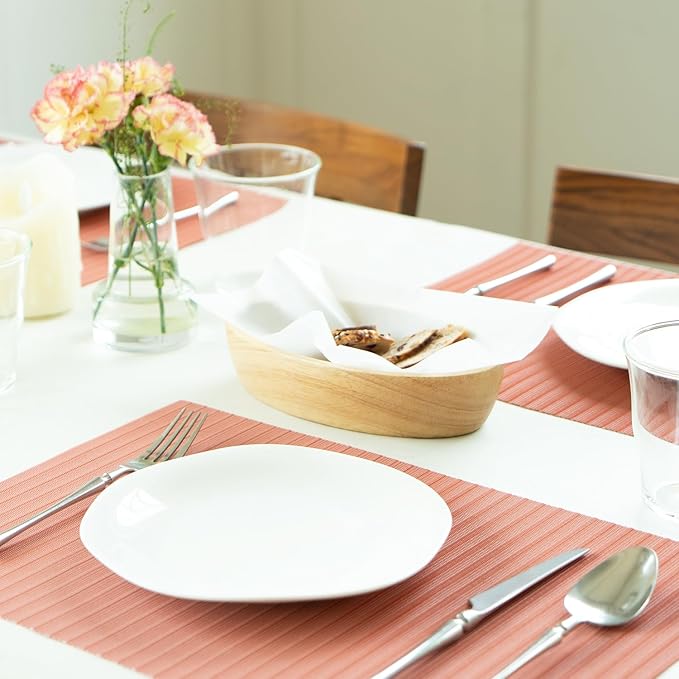 SUMYMERY Placemats Set of 8 Vinyl/Plastic Woven Place Mats for Kitchen Table Indoor/Outdoor Washable Placemat Wipeable Dining Table Mats (Red Stripes,8)
