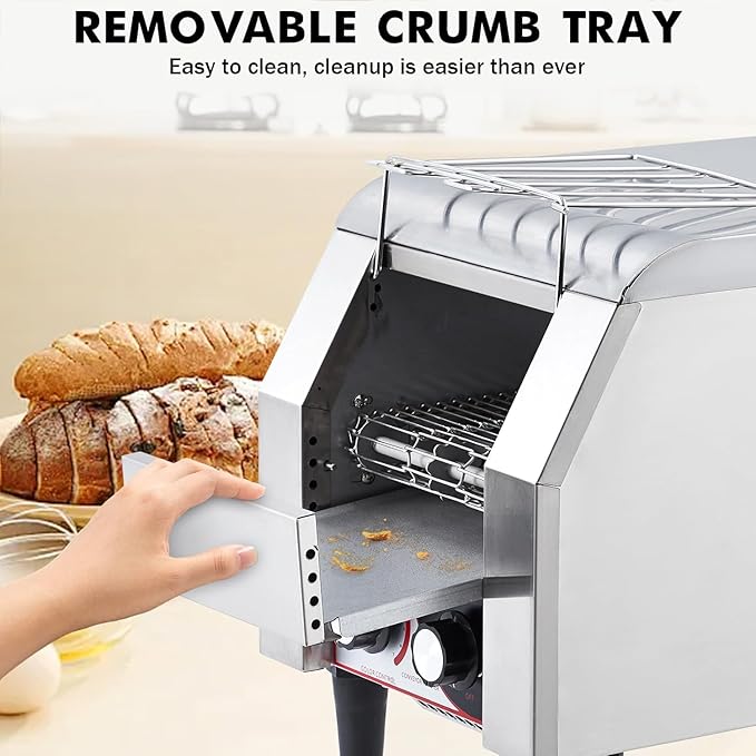 Commercial Conveyor Toaster, 150 Slices/Hour Stainless Steel Toaster Oven with Dual Heating & 7-Speed Belt for Bagels/Buns/Bread in Cafes/Buffets
