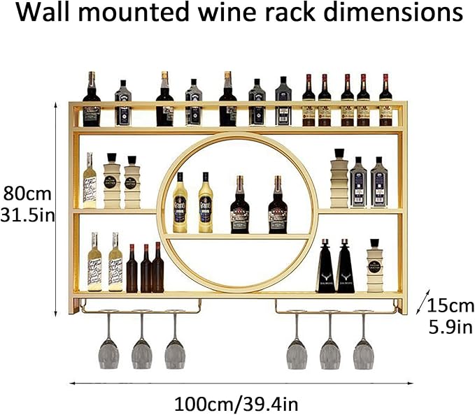 Wine Rack Wall Mounted,Wine Glass Rack,Bar Unit Floating Shelves,Bar Bottle Display Shelf Wine Cups Hanging Holder,Modern Bar Shelves For Liquor Bottles,Wall Wine Racks,For Kitchen Living Room ( Size