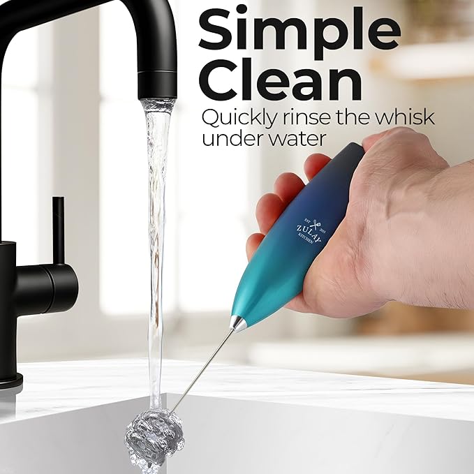 Zulay Kitchen Patented Tornado Triple Whisk Milk Frother with 4 Duracell Batteries ??Handheld Foam Maker for Coffee, Lattes, Matcha & Hot Chocolate ??Rich, Creamy Froth in Seconds