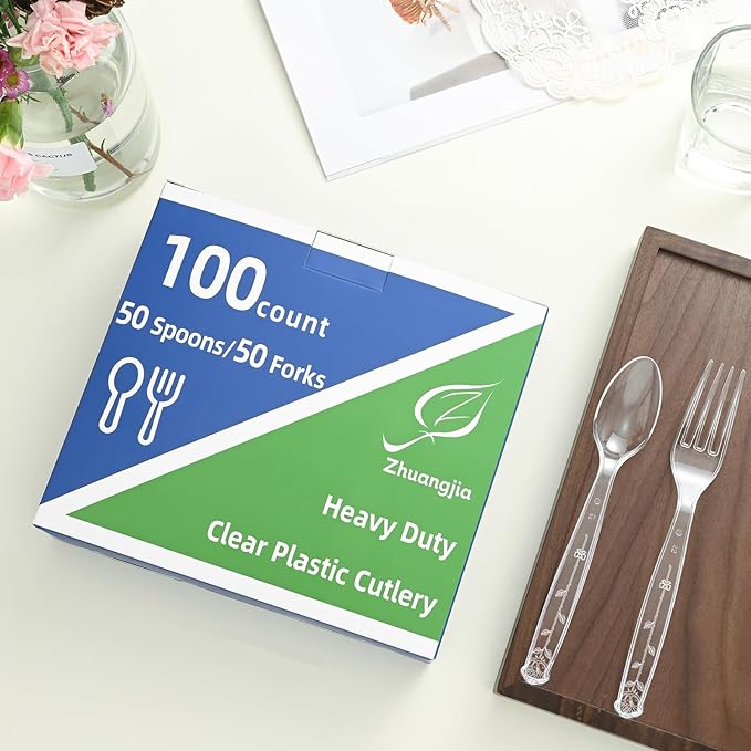 100 Count Extra Heavy Duty Clear Plastic Forks Disposable, BPA-Free, Heat Resistant, Durable Disposable Forks Bulk for Catering & Events ?갥arty Supplies