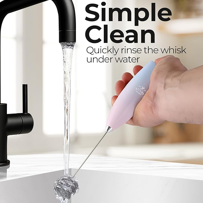 Zulay Kitchen Patented Tornado Triple Whisk Milk Frother with 4 Duracell Batteries ??Handheld Foam Maker for Coffee, Lattes, Matcha & Hot Chocolate ??Rich, Creamy Froth in Seconds