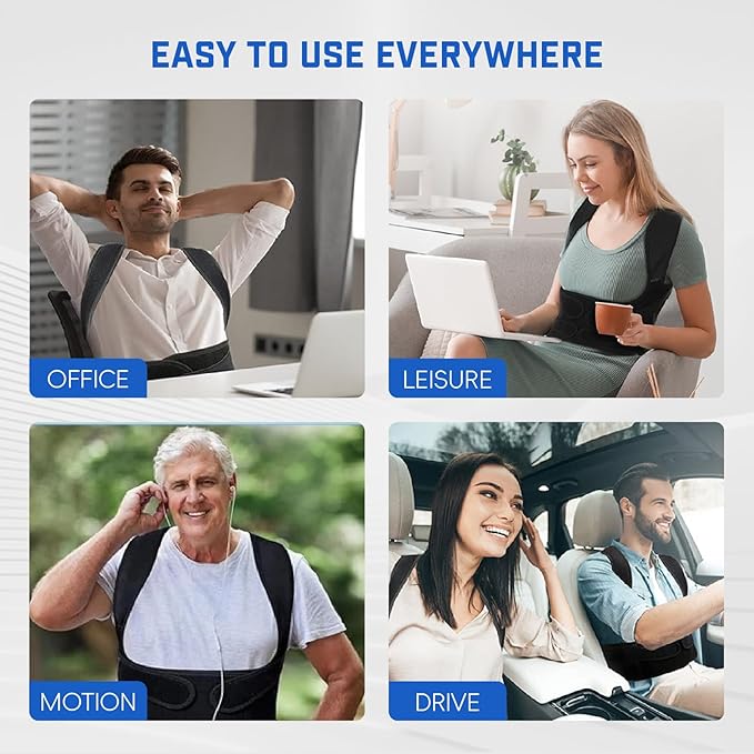 Back Brace Posture Corrector for Women & Men, Adjustable Shoulder Straightener with Full Back Support, Relief for Lower & Upper Back Pain, Hunchback & Scoliosis (Black, Large)