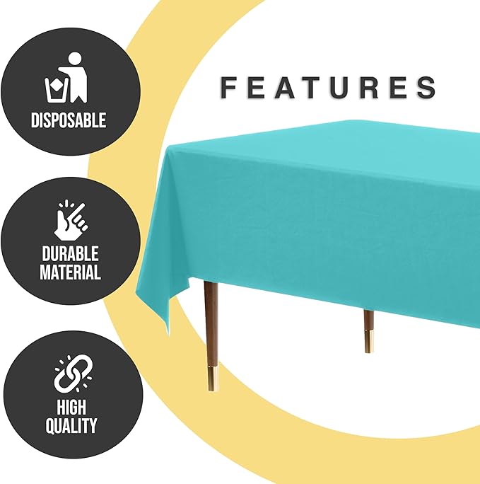 Exquisite 66% Thicker Premium Plastic Table Cloth Rectangle Table Cover 0.5 Mil 24 Pack Aqua Table Cloth 54 Inch x 108 Inch Disposable Tablecloth Won't Tear Easily Like Cheap Thin Brands
