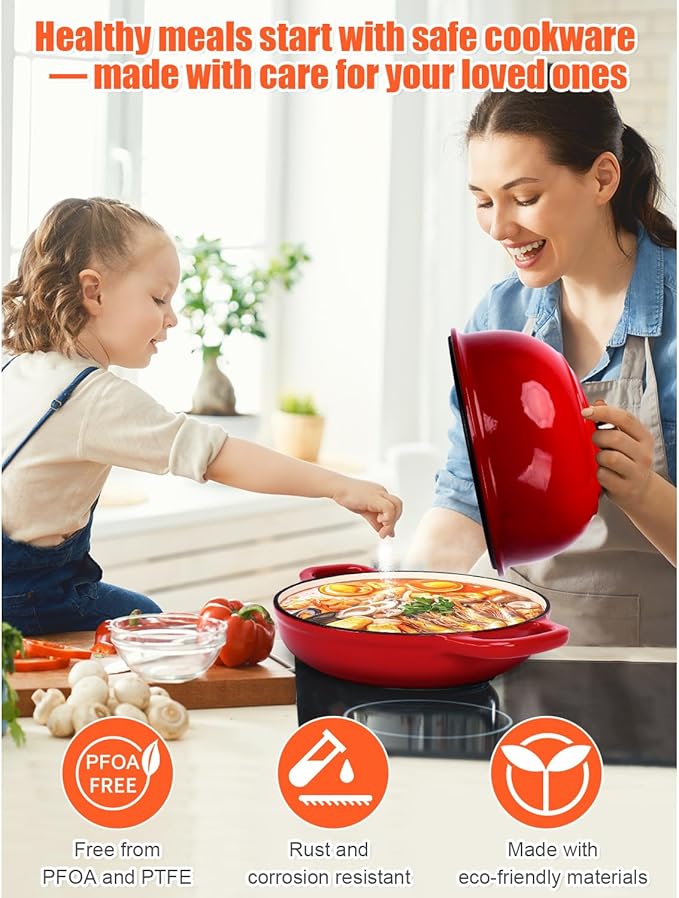 QuliMetal Dutch Oven Bread Baking- 5QT Enamel cast iron Oven with Sourdough Bread-Baking Supplies like Bread Proofing Basket, Scoring Lame, Dough Whisk for Sour dough, Bread-making Red