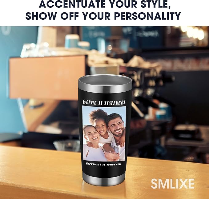 SMLIXE Personalized Coffee Tumbler Print in USA 20oz Stainless Steel Double Wall Insulated Coffee Cup With Text Photo Logo