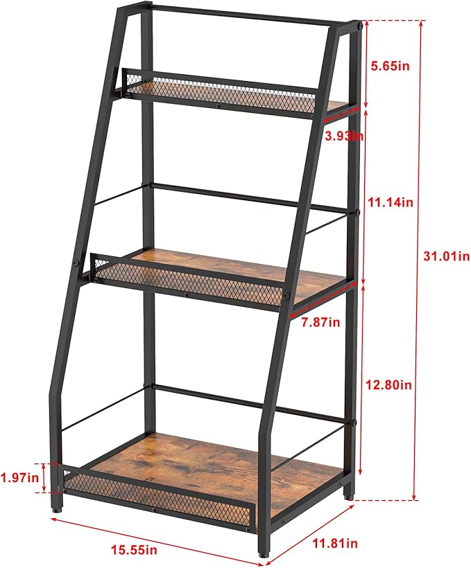 3-Tier (Safe Height for Kids & Pets) Liquor Stand for Home Bar, Stepped Wine Rack Freestanding Floor for Liquor Whiskey Wine, Versatile Corner Wine Bottle Display Stand with Fences, Vintage Brown