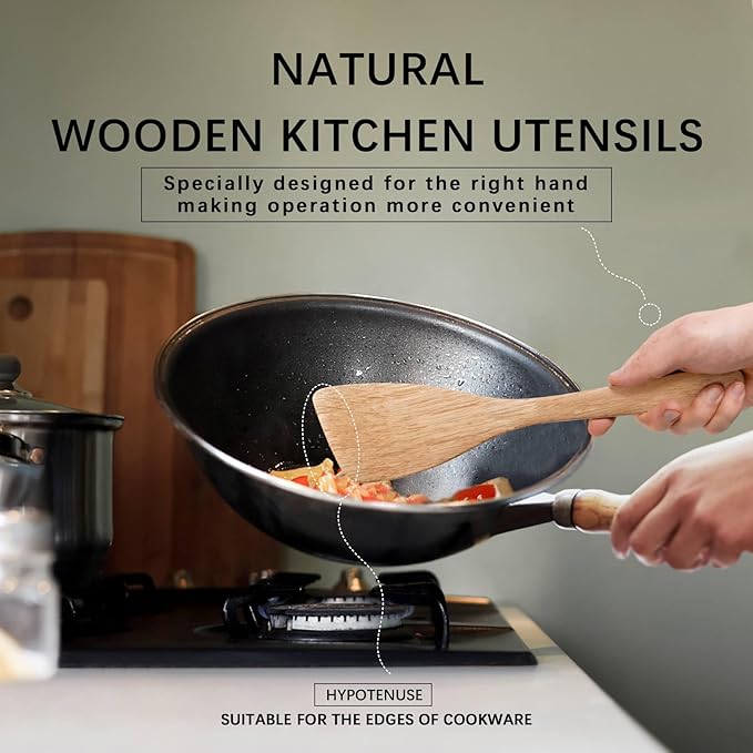 2PCS Wooden Spatulas for Cooking, 12.8inch Coated Schima Wood Turners for Frying, Non-Scratch Wood Bevel Spurtle for Pan & Wok,Wooden Cooking Utensils for Non Stick Cookware,Long Handle Scraper
