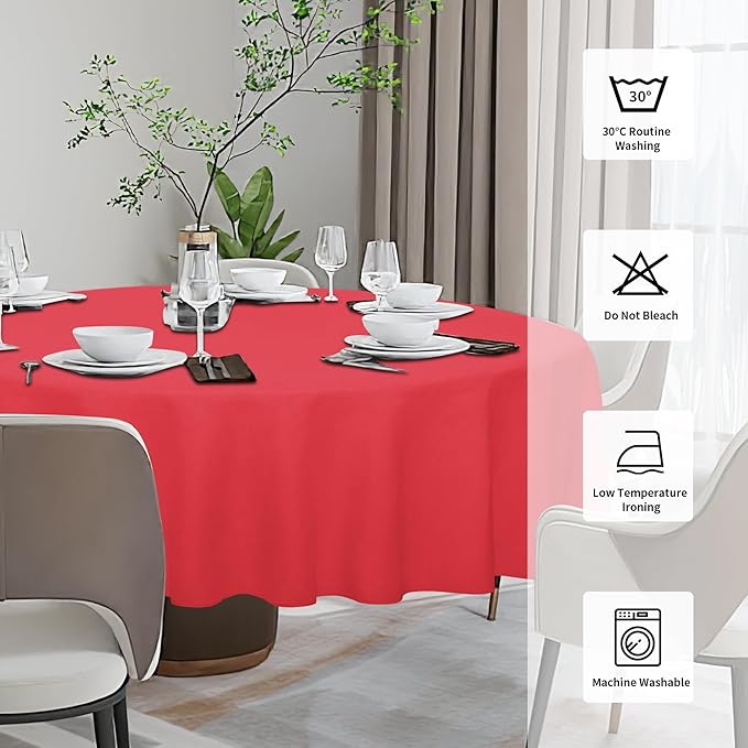 Easy-Going Faux Linen Waterproof Spill-Proof Tablecloth Stain Resistant Round Table Cloth Wrinkle Free Decorative Fabric for Kitchen, Dining, Party, Weddings, Restaurants (70 in-Round, Red)