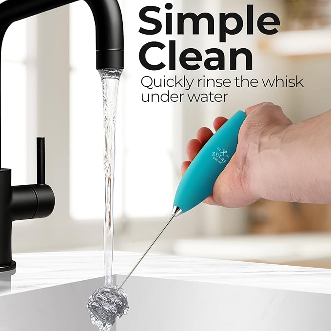 Zulay Kitchen Patented Tornado Triple Whisk Milk Frother with 4 Duracell Batteries ??Handheld Foam Maker for Coffee, Lattes, Matcha & Hot Chocolate ??Rich, Creamy Froth in Seconds