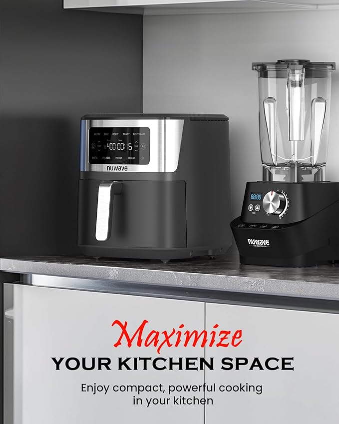 Nuwave Brio Plus 6-in-1 Air Fryer, 7-Qt Large Capacity, 50°F??00°F Precise Temp Control, Non-Toxic PFAS-Free Nonstick, Air Fry, Bake, Roast, Toast, Dehydrate, Reheat, 100 Presets, Dishwasher Safe