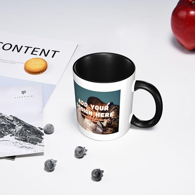 Customizable Mugs and Coffee Cups with Various Creative Designs Customize Your Photos Images Texts Partial or Full-Size Printing (Partial, Black)