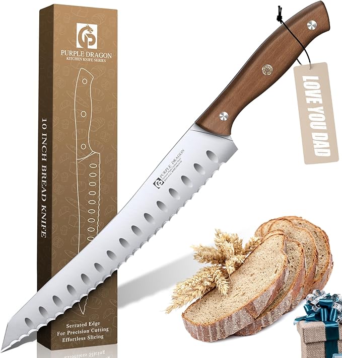 Purple Dragon Bread Knife, Serrated Knives for Homemade Bread Sourdough, German High Carbon Steel Cake Knife and Fruits Cutting, Gift Box, Anniversary Idea Christmas Gift for Men and Women
