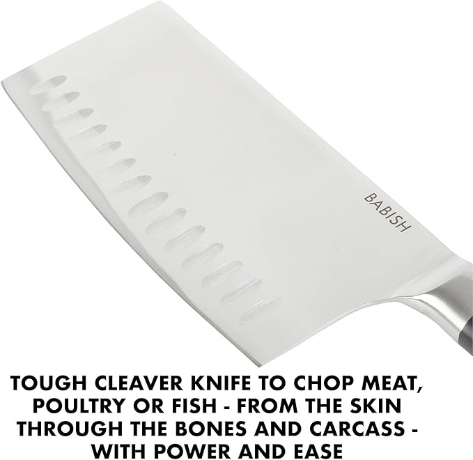 Babish 6.5-Inch Forged Cleaver Knife ??High-Carbon 1.4116 German Steel Full Tang Kitchen Knife for Heavy-Duty Chopping and Slicing